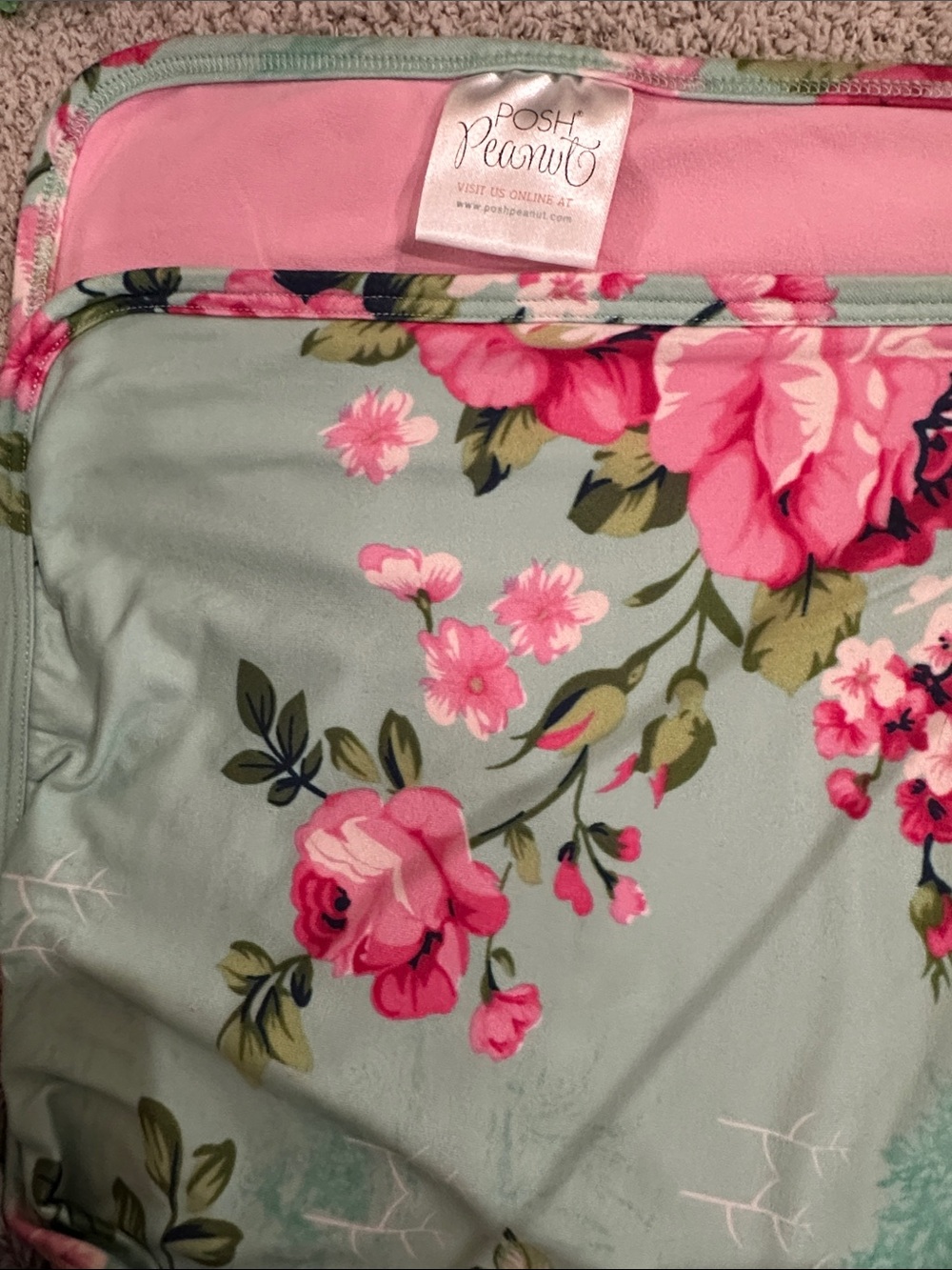 Posh Peanut Pink Floral Blanket on Mint Green